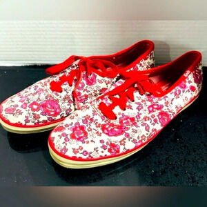 Keds Red Floral Ribbon lace canvas US6.5  street style classic comfort celebrity